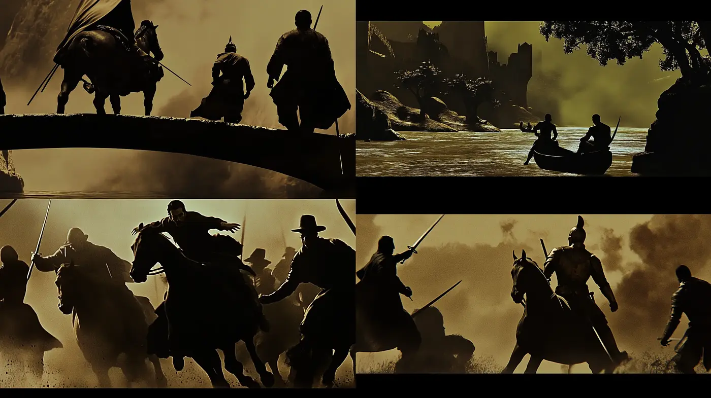 Dramatic Silhouettes and Sepia Tones: A Homage to Epic Cinematography - Midjourney sref style