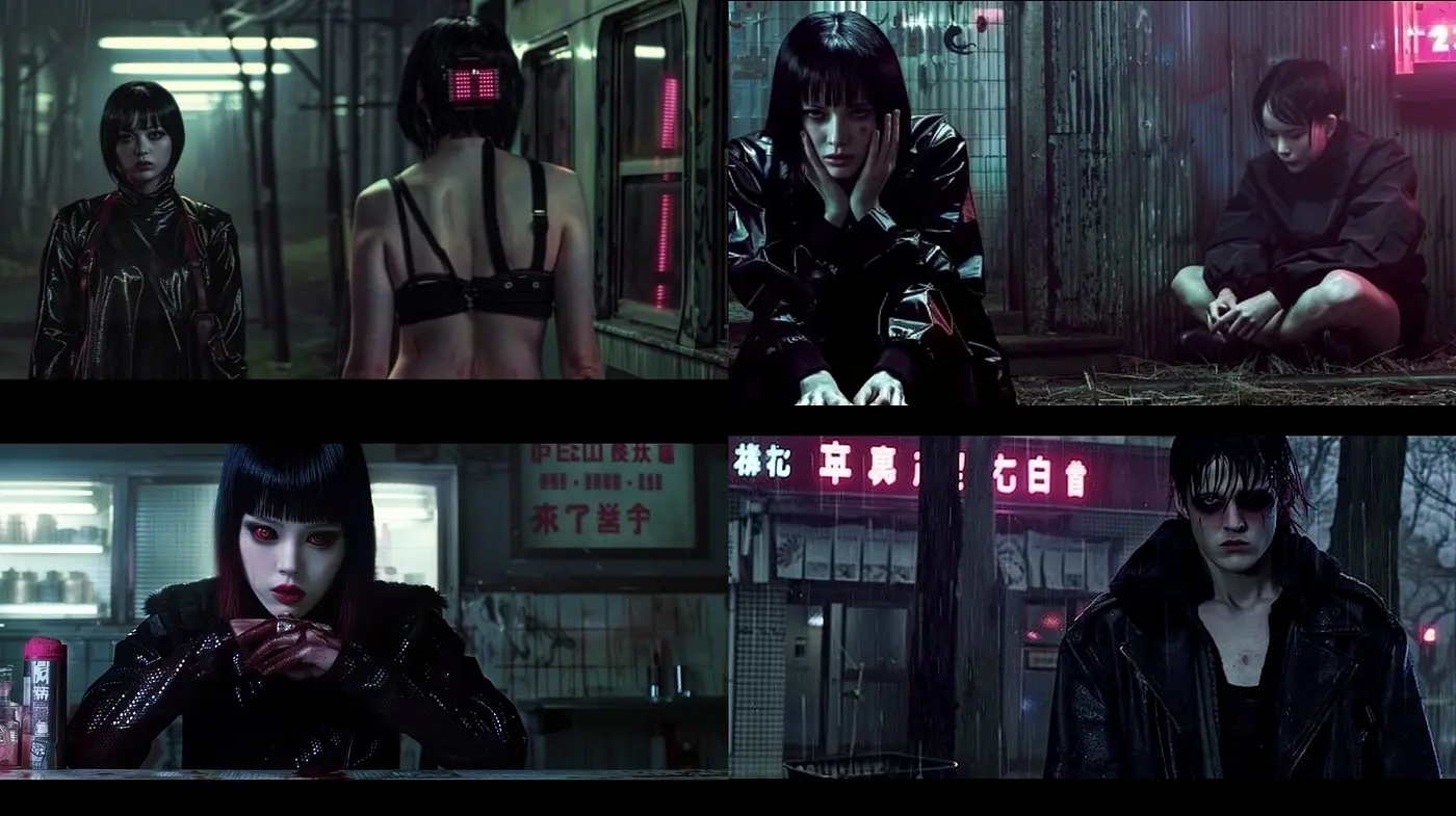 Cybernoir Dreamscapes: A Fusion of Dystopian Cyberpunk and Atmospheric Noir - Midjourney sref style