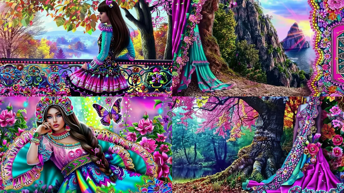 Vibrant Fantasia: An Enchanting Fusion of Hyper-Realism and Surreal Patterns - Midjourney sref style