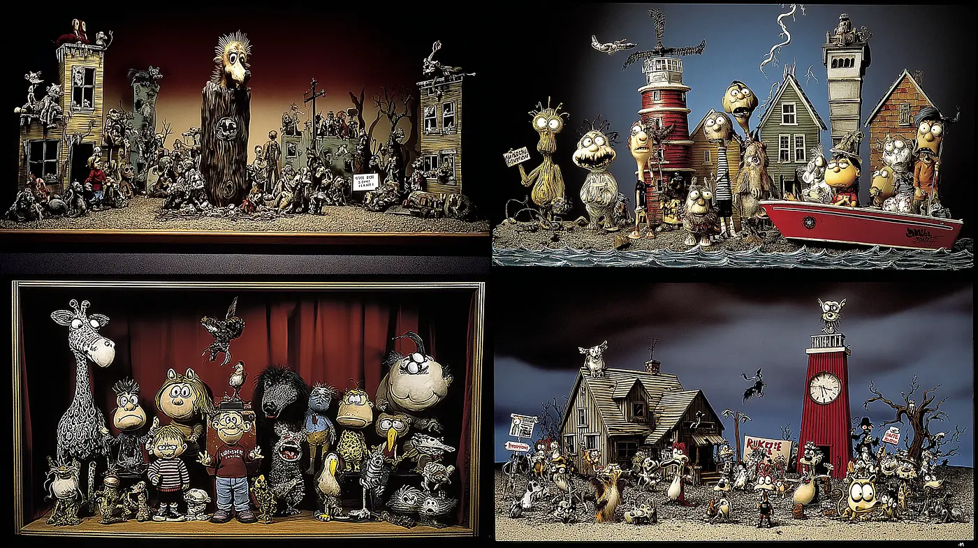 Whimsical and Quirky Mixed-Media Style with Surreal Influences - Midjourney sref style