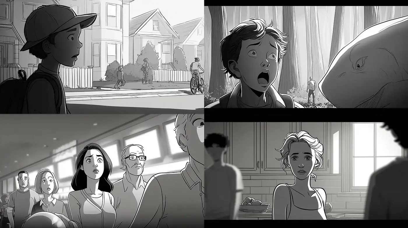 Monochrome Narrative Art with Subtle Depth - Midjourney sref style