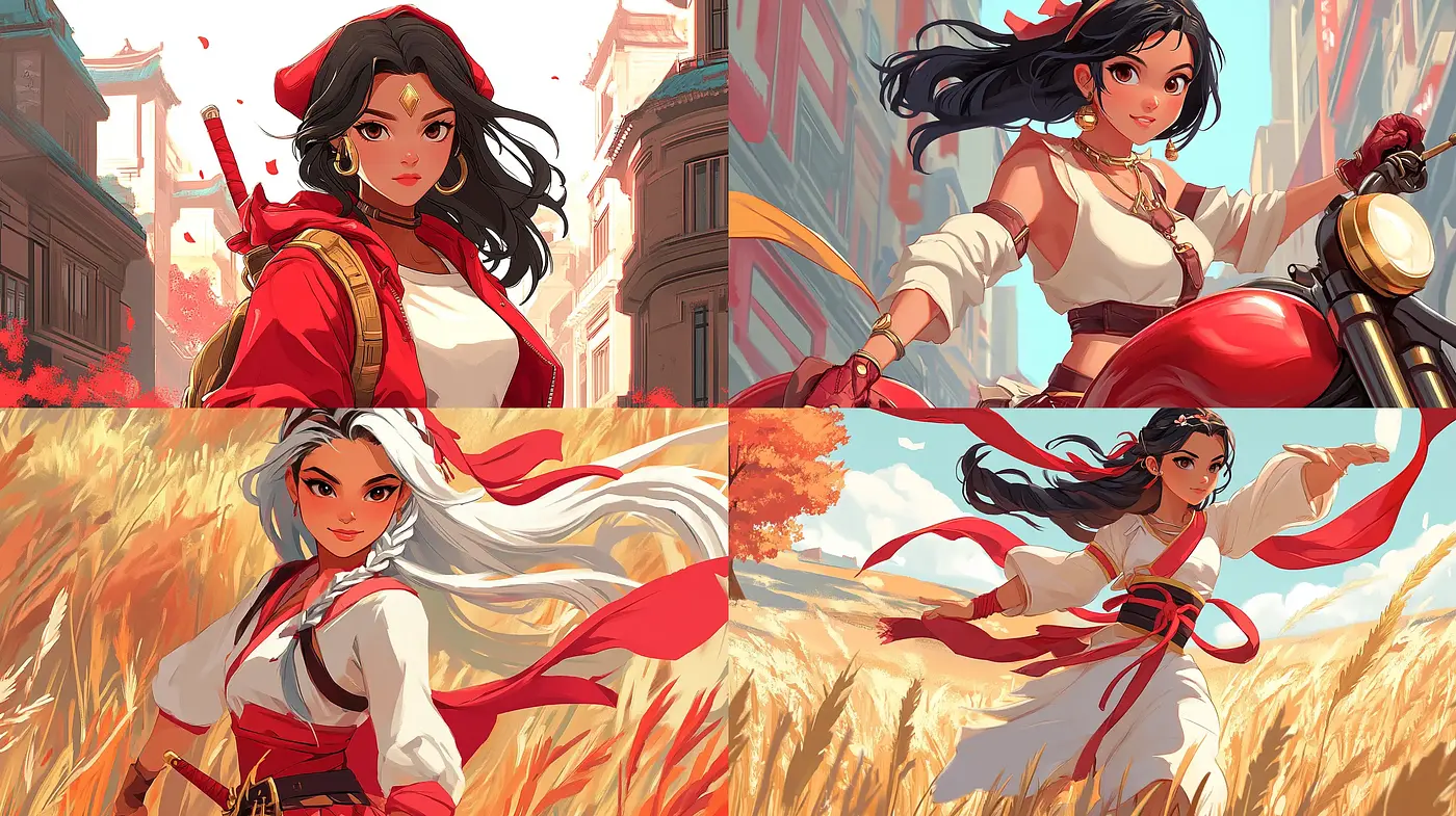 Dynamic Elegance in Red: A Harmonious Fusion of Anime Inspiration and Digital Brushwork - Midjourney sref style