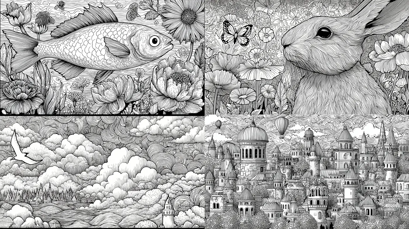 Whimsical Black and White Illustrative Style with Nature and Fantasy Elements - Midjourney sref style