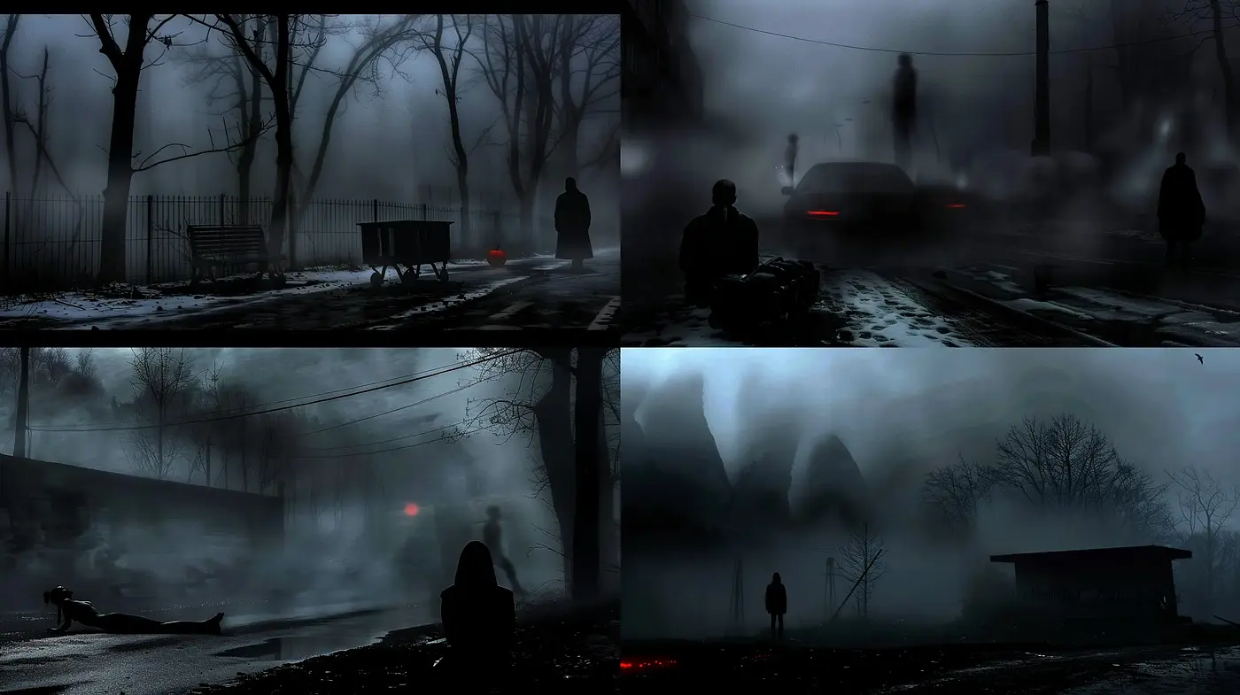 Moody Nocturnal Hues: A Homage to Nebulous Mystery and Suspense - Midjourney sref style