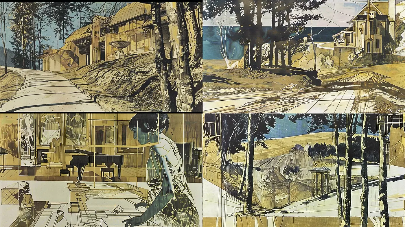 Abstract Sepia Tones: Contemporary Fusion of Sketch and Paint - Midjourney sref style
