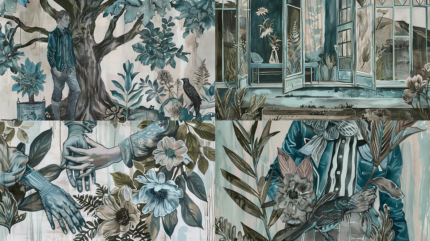 Ethereal Botanicals in Aquatic Hues - Midjourney sref style