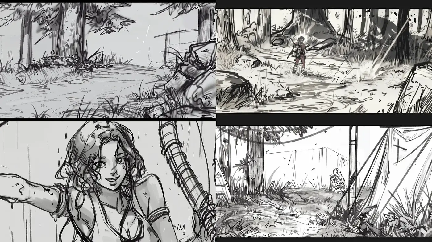 Captivating monochromatic wilderness with anime flair - Midjourney sref style