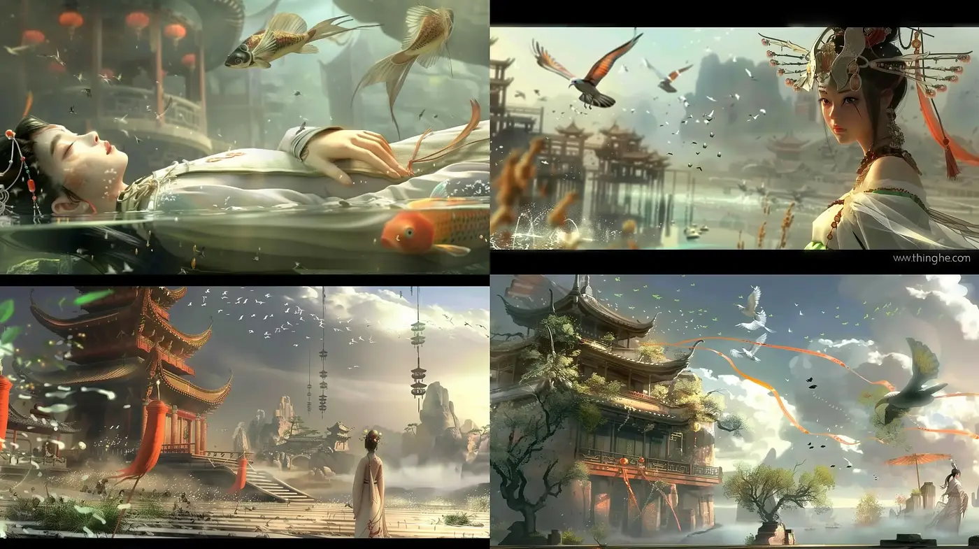 Ethereal Eastern Fantasy in a Dreamscape Fusion of Nature and Mythology - Midjourney sref style