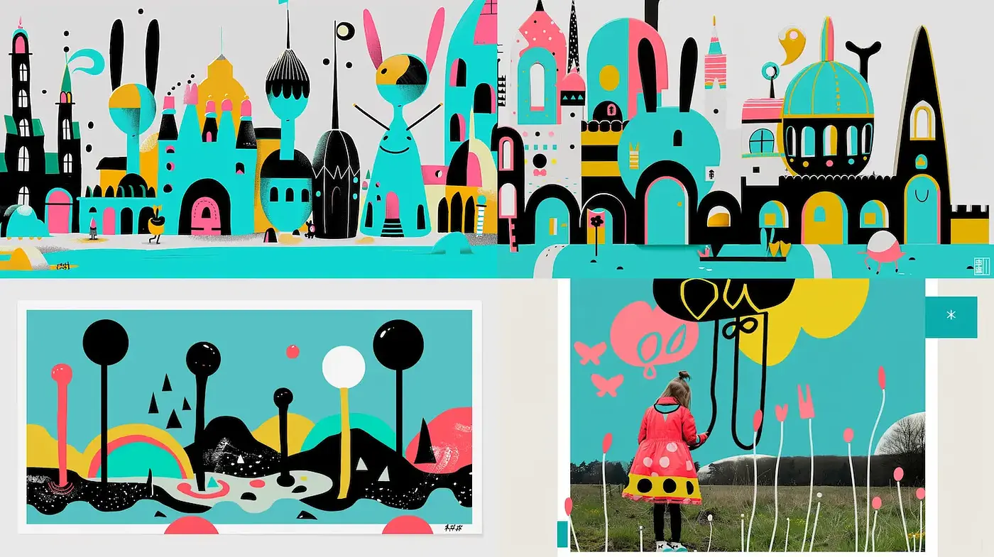 Vibrant Whimsical Illustrations with a Playful Surrealism - Midjourney sref style