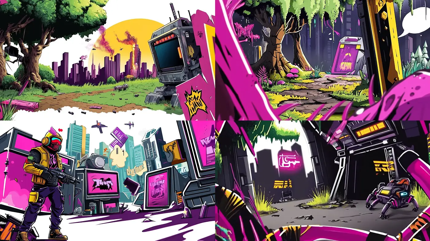 Futuristic Neon Dystopia with a Comic Book Aesthetic - Midjourney sref style