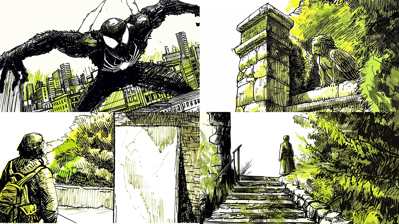 Ink Sketches with Lush Green Overtones - Midjourney sref style