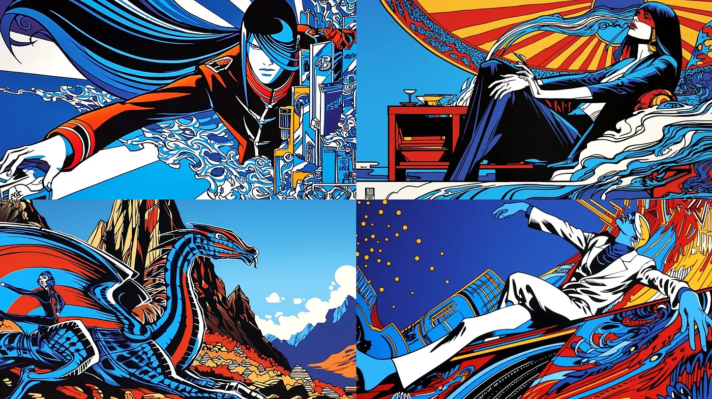 Vivid Retrographic Dreams: A Homage to 70s Psychedelia and Pop Art Fusion - Midjourney sref style