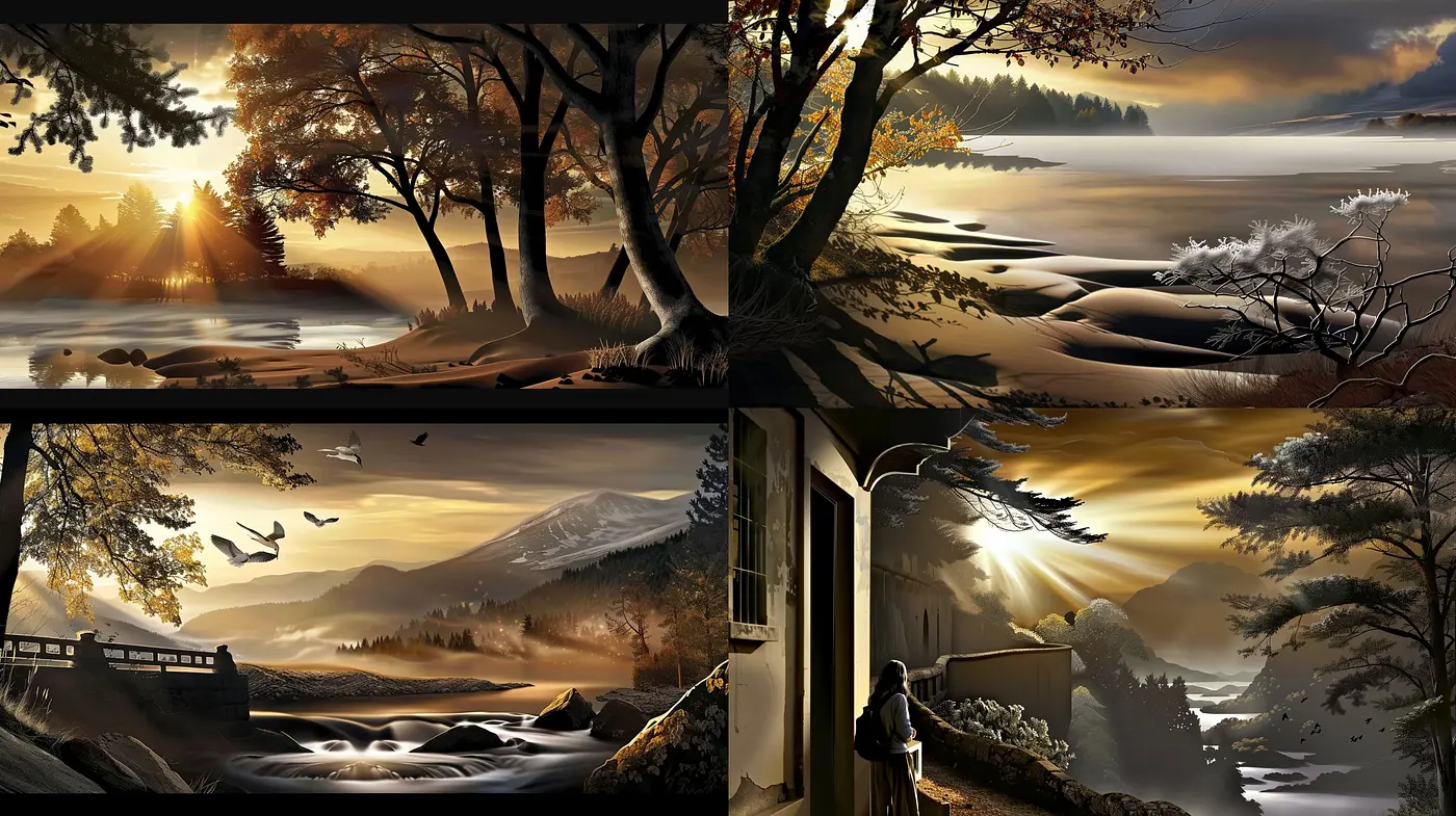 Serene Sepia Harmony: A Homage to Nature in Monochromatic Warmth - Midjourney sref style