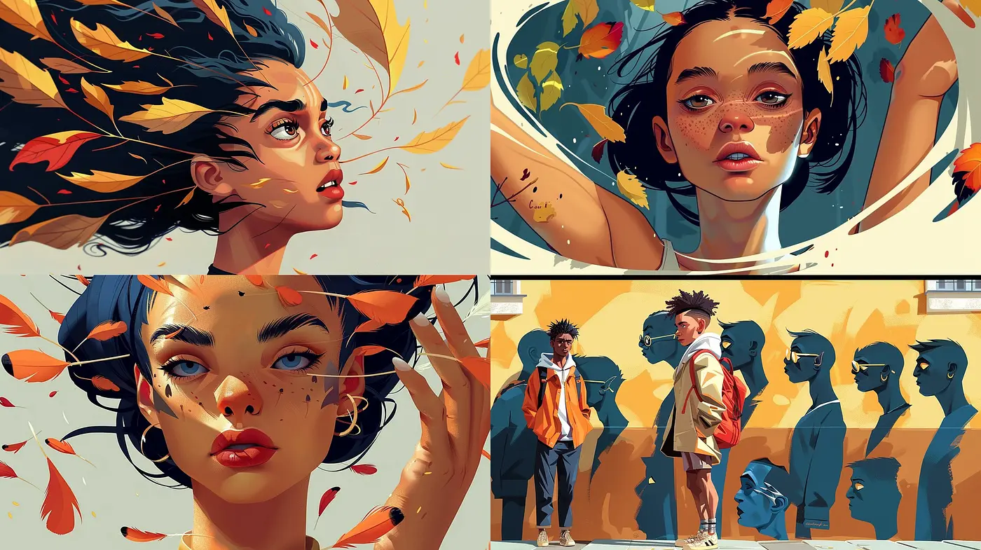 Autumnal Hues of Stylized Realism in Digital Brushwork - Midjourney sref style