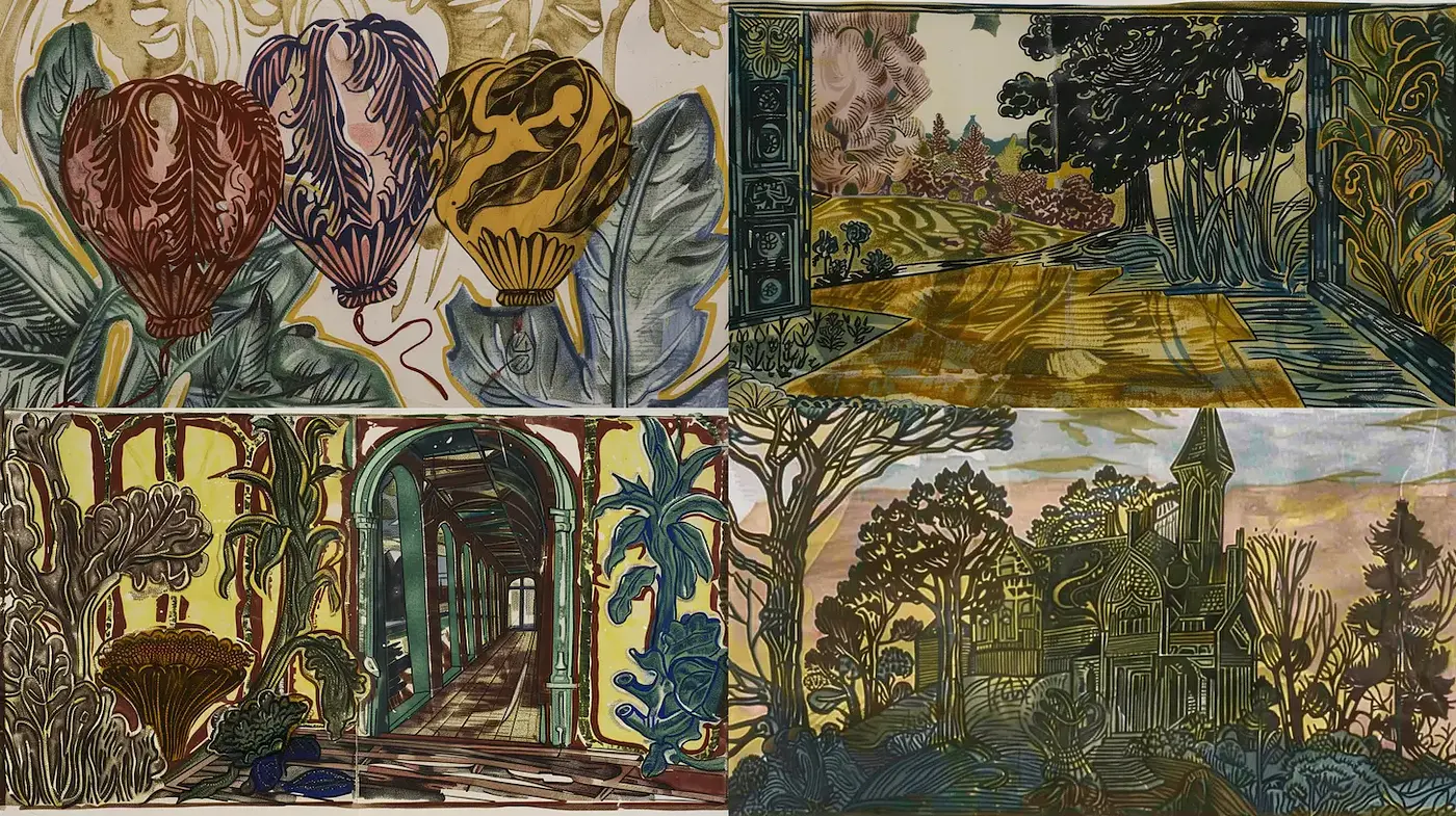 Whimsical Botanical Landscapes with a Touch of Art Nouveau Influence - Midjourney sref style