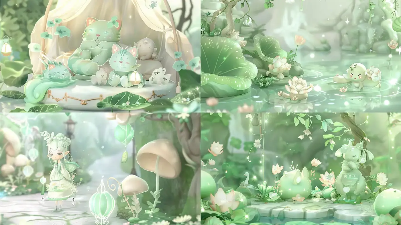 Charming and whimsical fantasy illustrations in soft pastel tones - Midjourney sref style