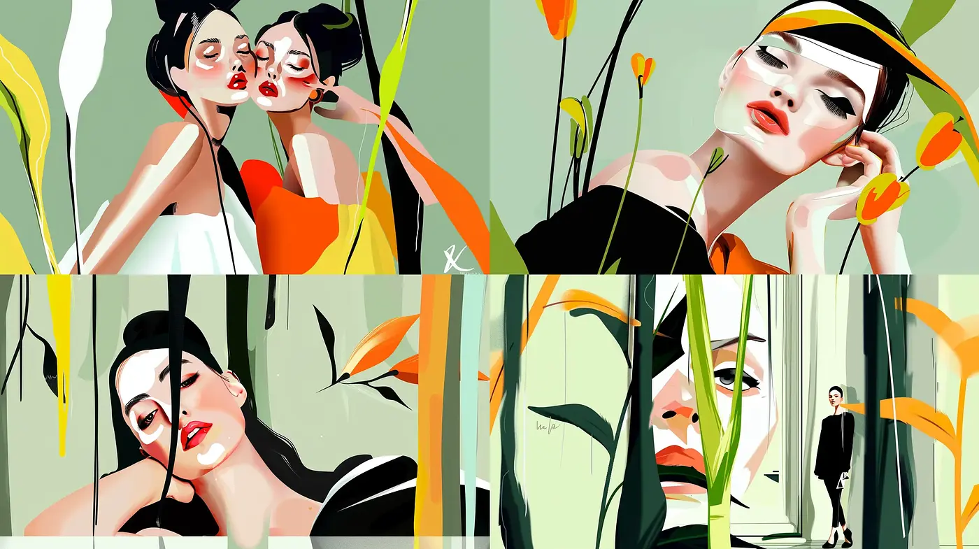 Contemporary Graphic Elegance with Botanical Accents - Midjourney sref style