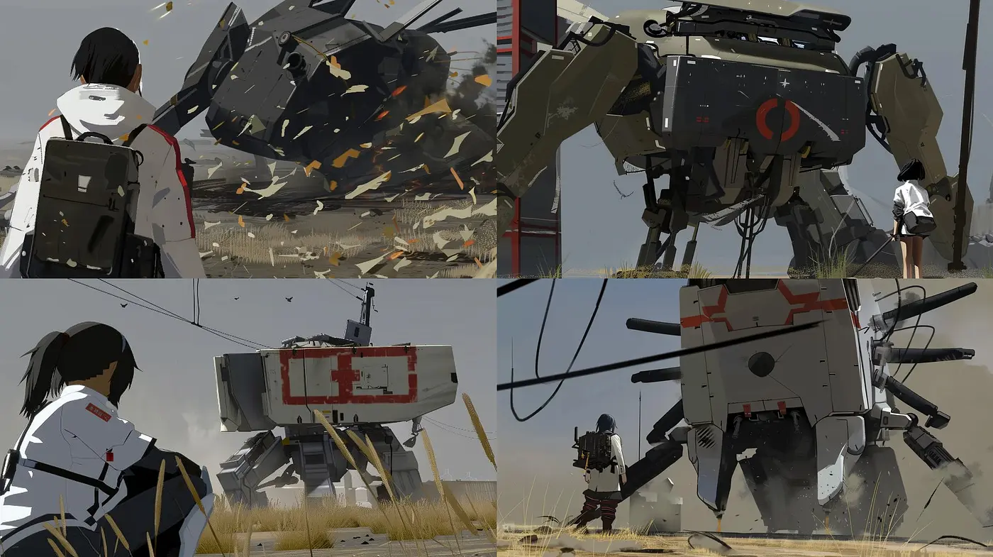 Mechanical Monoliths Amidst Surreal Landscapes: A Fusion of Brush Stroke Realism and Sci-Fi Fantasy - Midjourney sref style