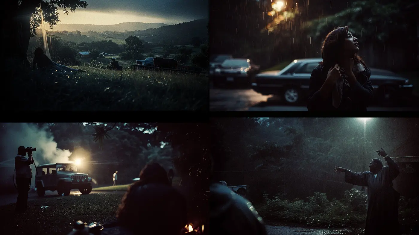 Cinematic Shadows and Twilight Hues: A Study in Moody Visual Storytelling - Midjourney sref style