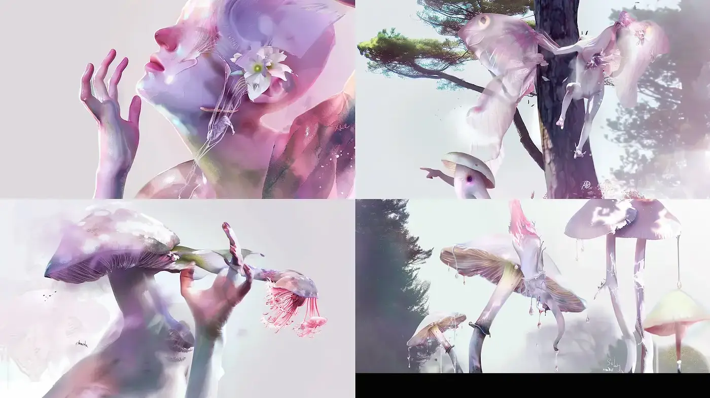 Ethereal and Surreal Adaptations of Nature with Organic Elements - Midjourney sref style