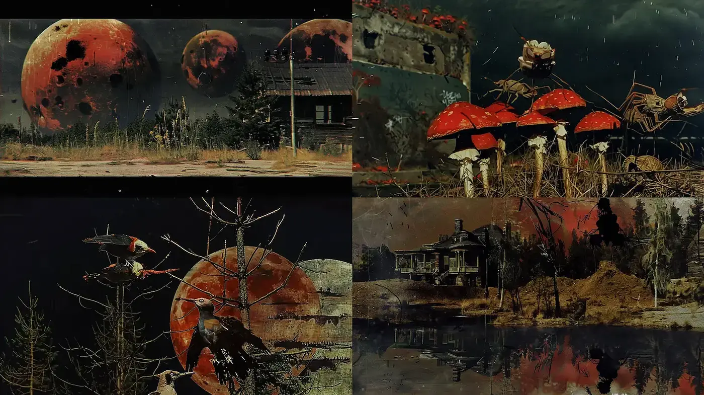 Astral Retro Surrealism with Nature Themes and Textured Elements - Midjourney sref style
