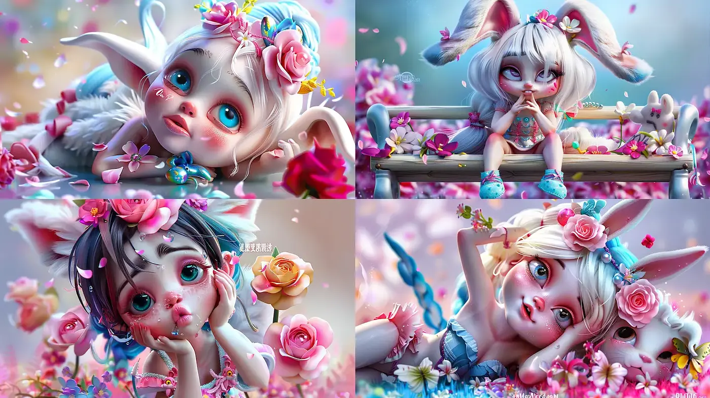 Whimsical Floral Fantasy with Soft Pastel Charm - Midjourney sref style