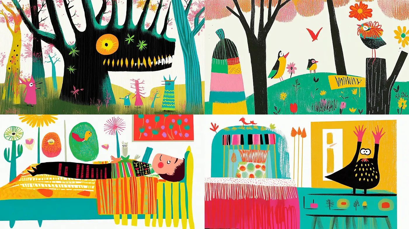 Playful and Vibrant Mid-Century Modern Illustrative Fusion - Midjourney sref style
