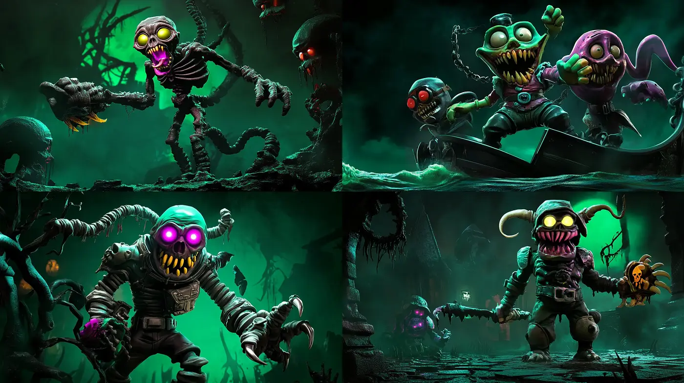 Eerie Gleeful Undead: A Whimsical Dark Fantasy Fusion - Midjourney sref style