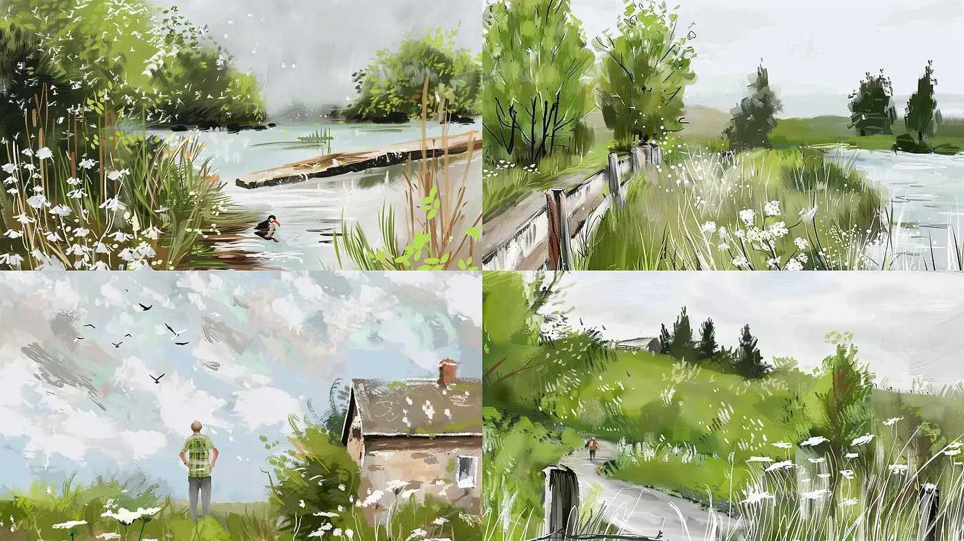 Idyllic Pastoral Scenes in Soft Impressionist Hues - Midjourney sref style