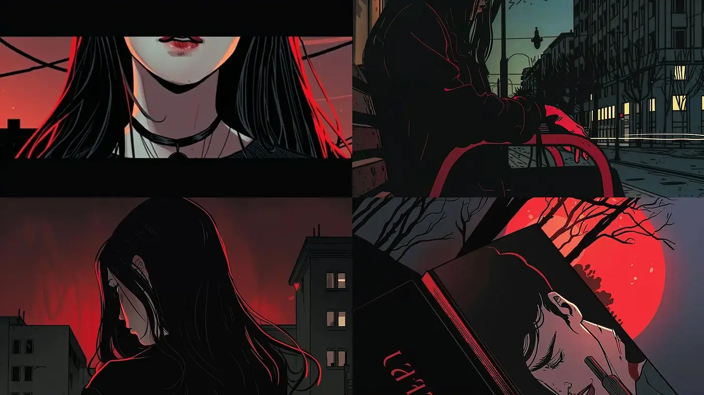Dark, atmospheric urban narrative with intriguing character introspection - Midjourney sref style