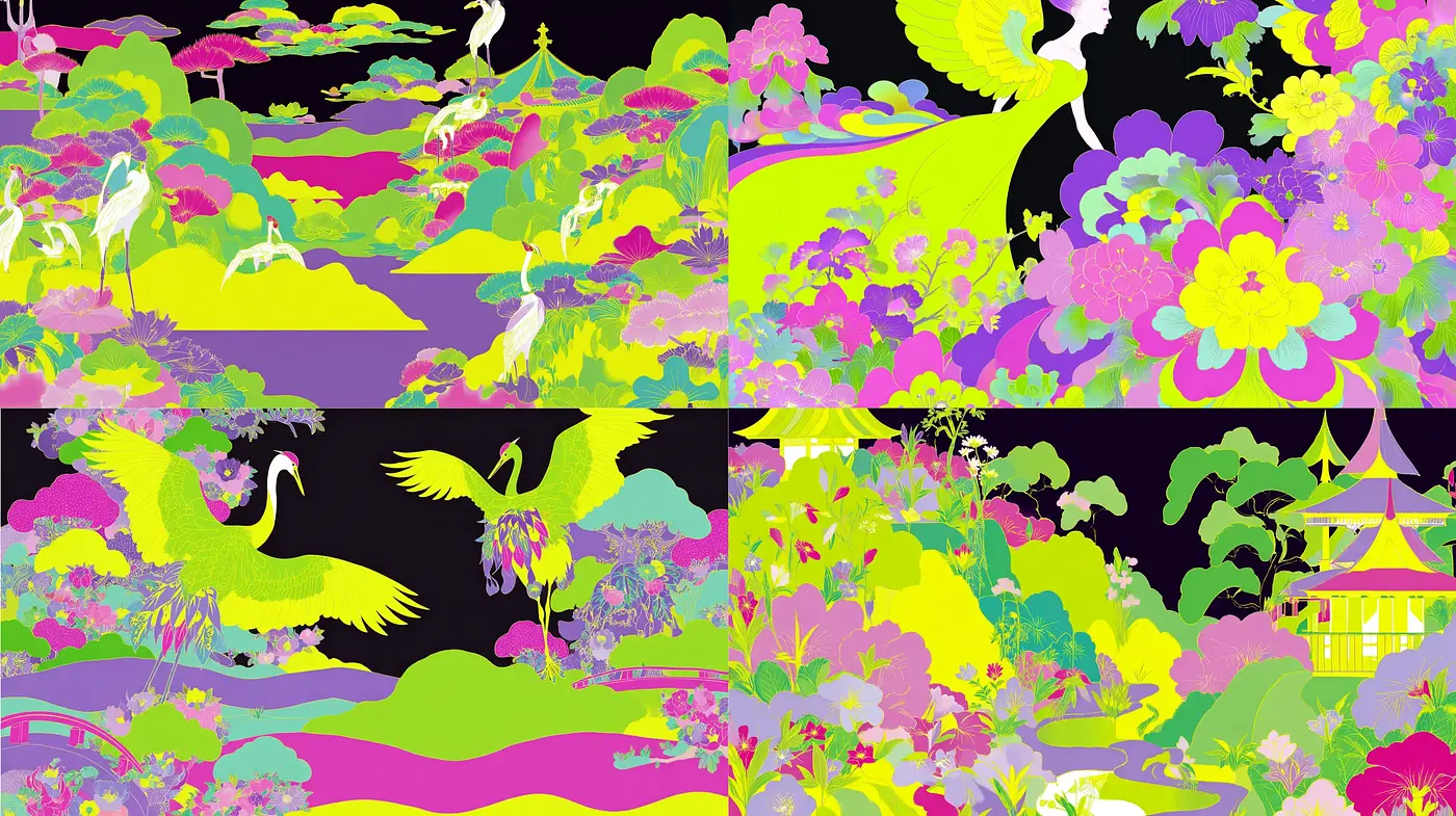 Vibrant and Whimsical Floral Fantasy with a Futuristic Touch - Midjourney sref style