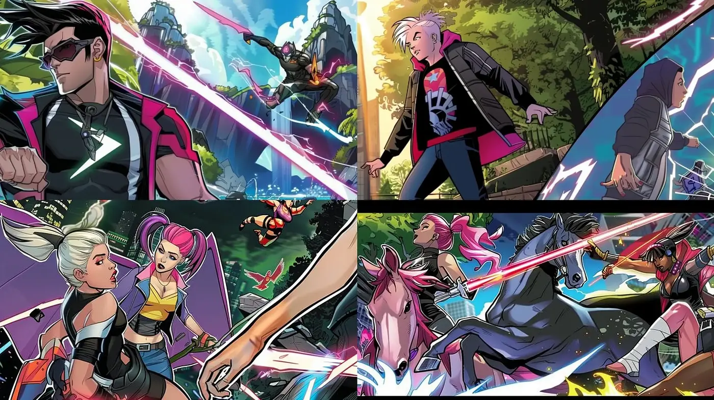 Dynamic Neon-Infused Comic Illustration Style - Midjourney sref style