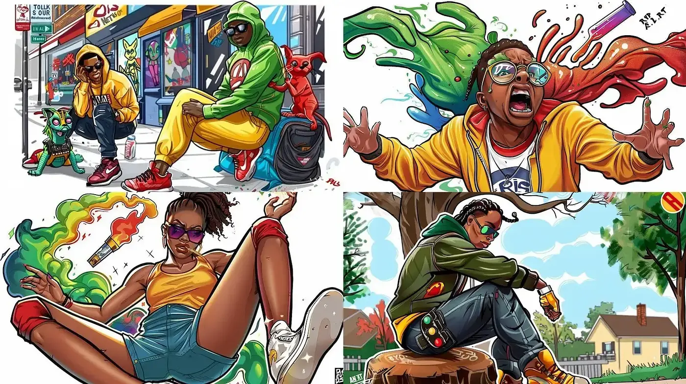 Vibrant urban pop art with a playful and energetic vibe - Midjourney sref style