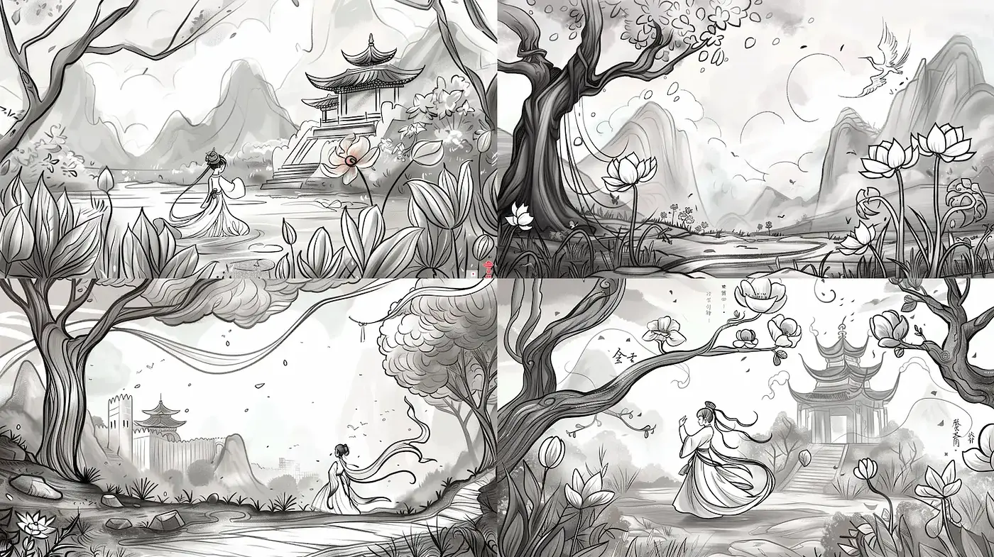 Serene Harmony of Traditional Landscape with Ethereal Quality - Midjourney sref style
