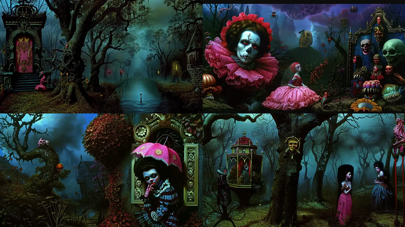 Gothic Whimsy: A Macabre Dance of Dark Fantasy and Surrealism - Midjourney sref style