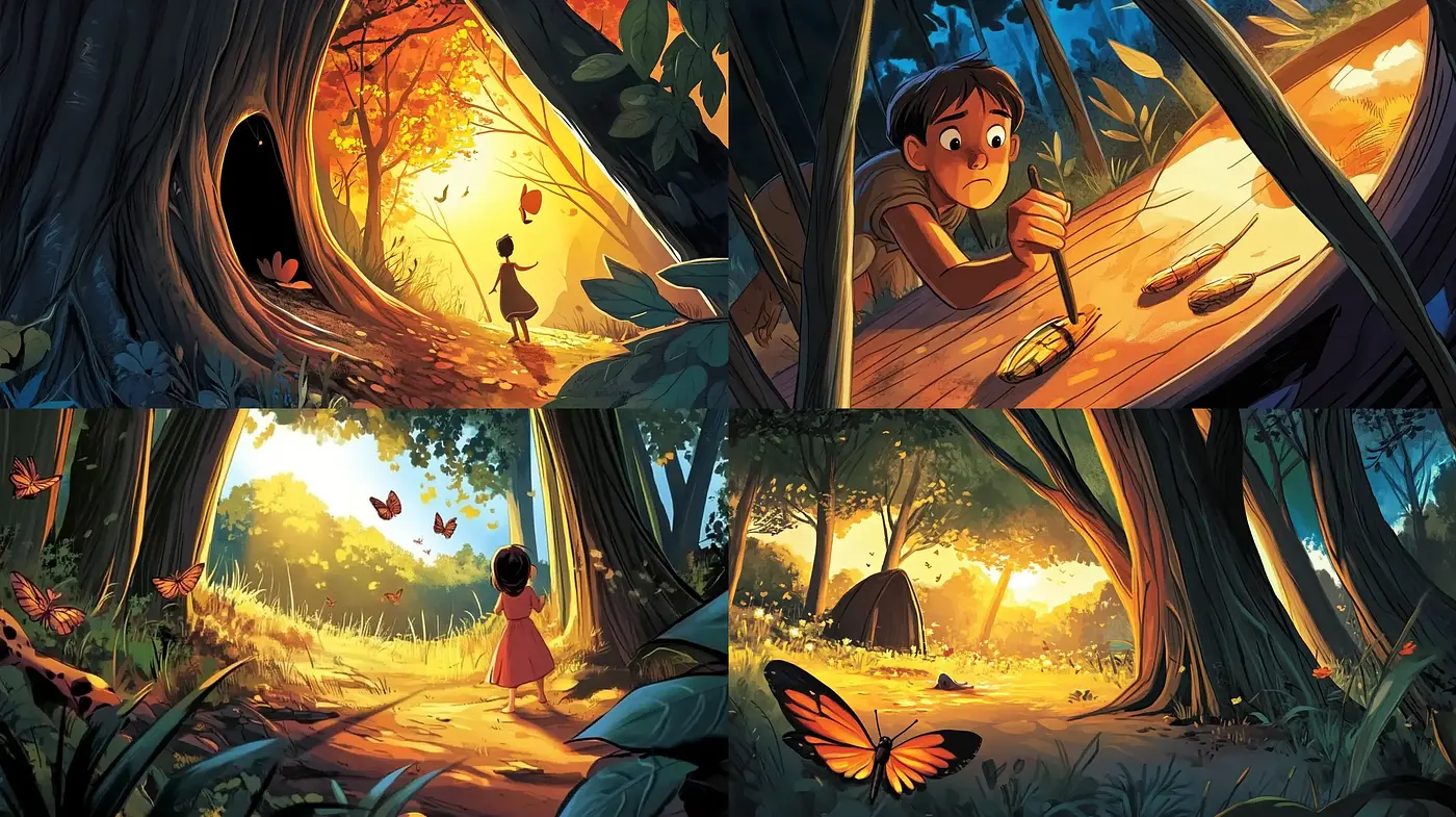 Enchanted Twilight Forests: A Harmonious Blend of Warm Hues and Expressive Cartoon Contours - Midjourney sref style