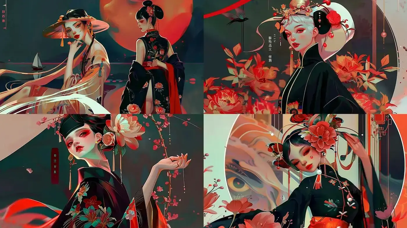 Elegant and Vibrant Fusion of Cultural Aesthetics in Digital Art - Midjourney sref style