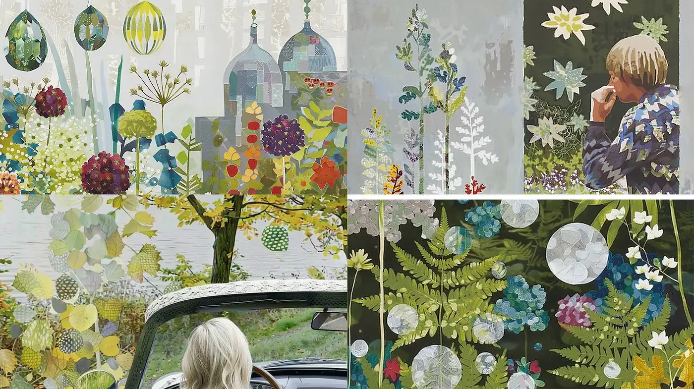 Vibrant and Whimsical Floral Motifs in a Contemporary Artistic Style - Midjourney sref style