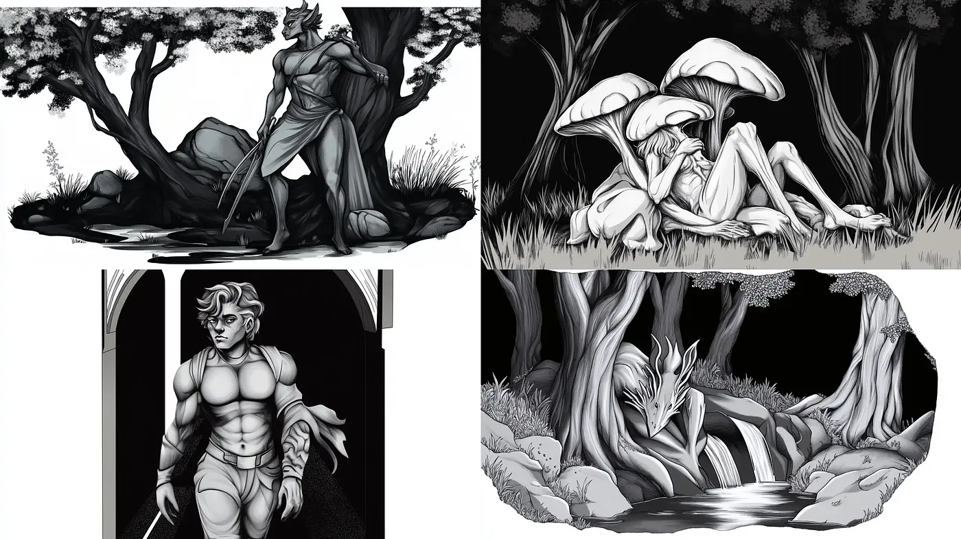 Monochrome Enchantment: A Homage to Classic Ink Illustrations - Midjourney sref style