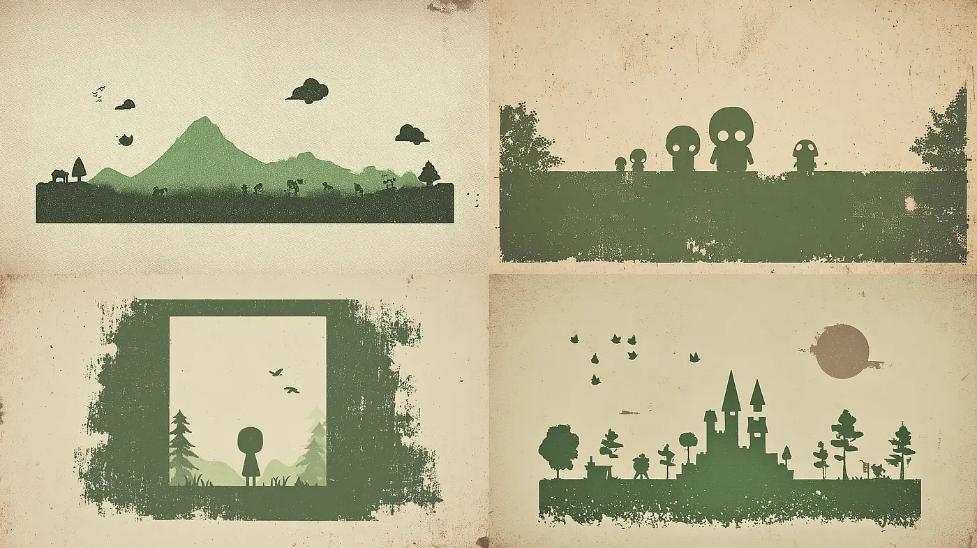 Whimsical and Minimalistic Landscape Illustrations with Vintage Essence - Midjourney sref style