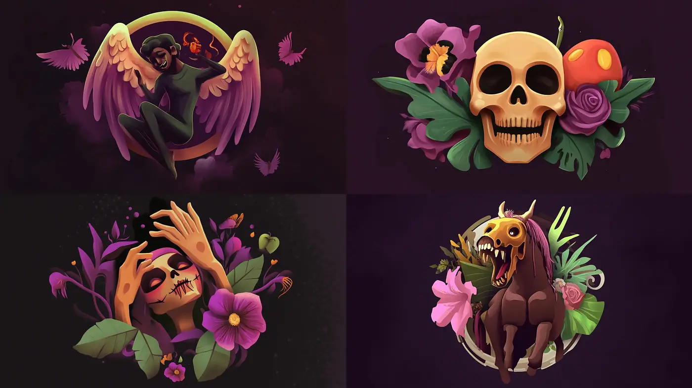 Dark Elegance: A Macabre Garden with Vibrant Overtones - Midjourney sref style