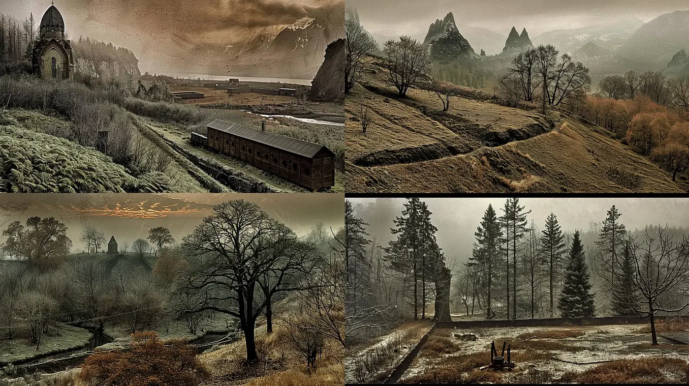 Ethereal Landscape Vistas with a Cinematic and Painterly Essence - Midjourney sref style
