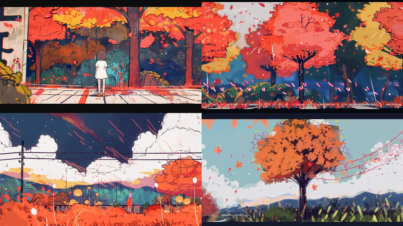 Vibrant Autumnal Harmony in Stylized Illustration - Midjourney sref style