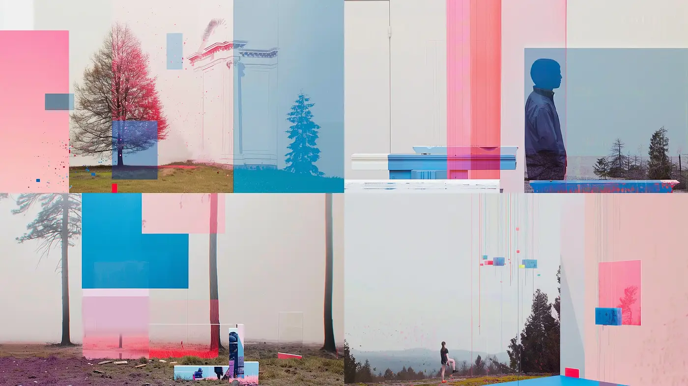 Glitchscape Canvas: Digital Disruption Meets Serene Landscapes - Midjourney sref style