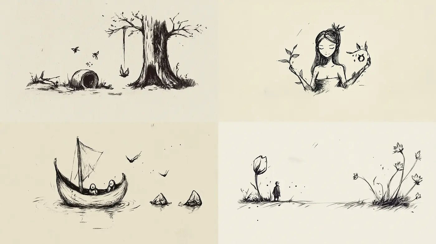 Whimsical Ink Sketch Simplicity - Midjourney sref style