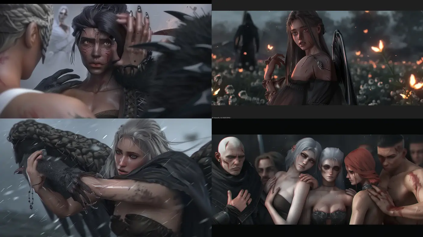 Ethereal Monochromatic Dreamscape: A Cinematic Fusion of Dark Fantasy and Surrealism - Midjourney sref style