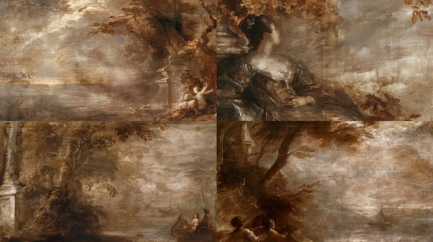 Sepia-toned Ethereal Dreamscapes in Brushstroke Realism - Midjourney sref style