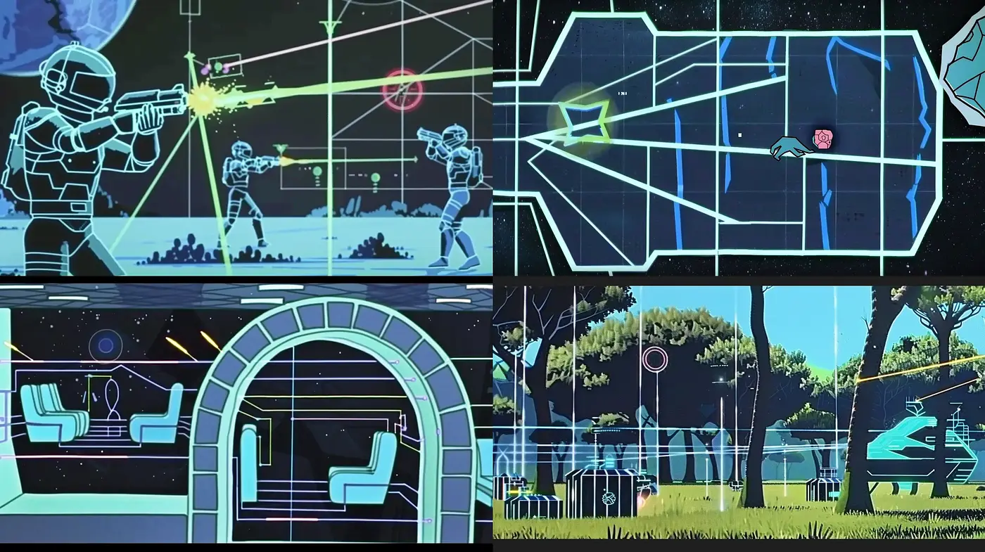 Neon Outlines and Retro-Futuristic Vistas - Midjourney sref style