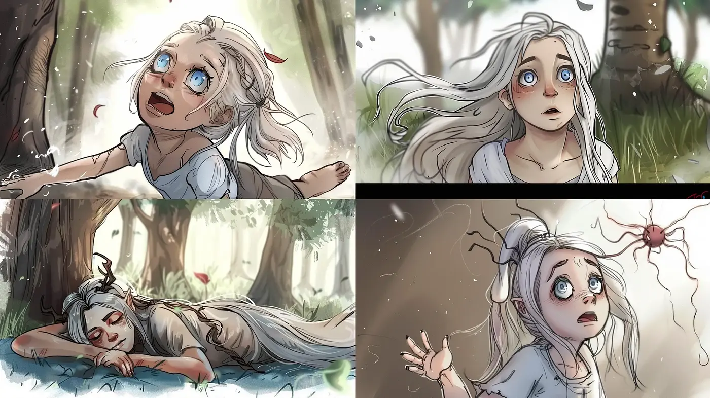 Enchanted Forest Whimsy: Expressionistic Portrayal of Emotive Characters - Midjourney sref style