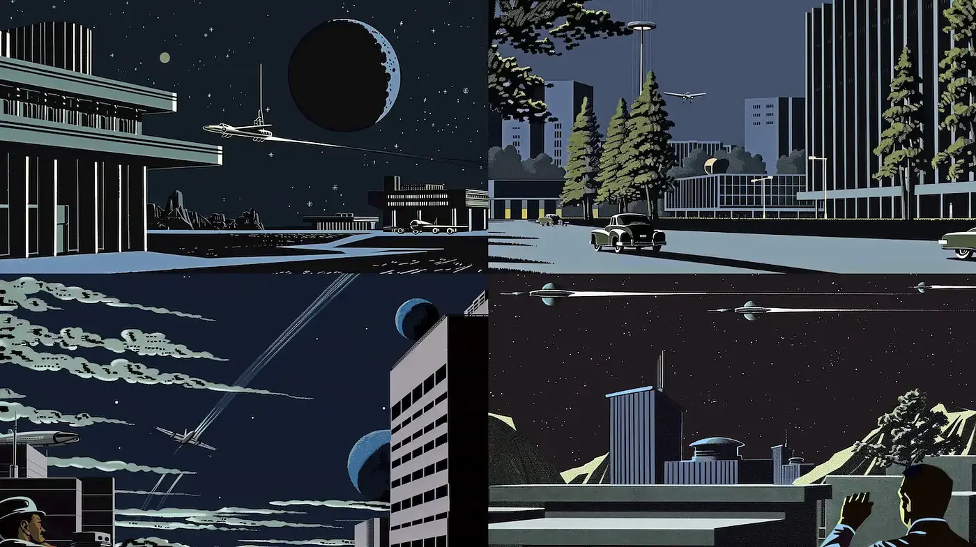 Futuristic Noir with a Touch of Retro Aesthetics - Midjourney sref style